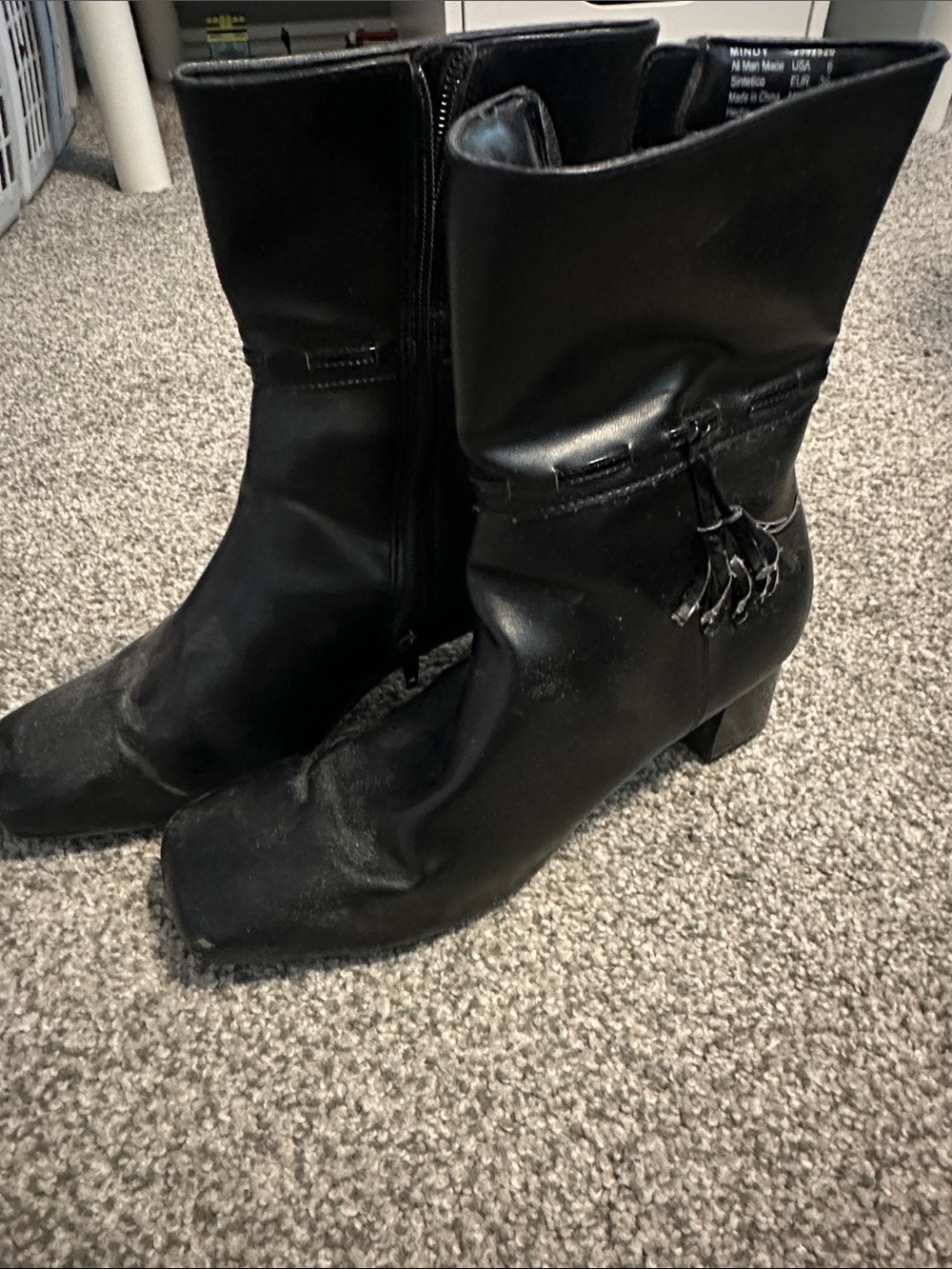 George Black Mid-Calf Heeled Boots with Tassel Accent